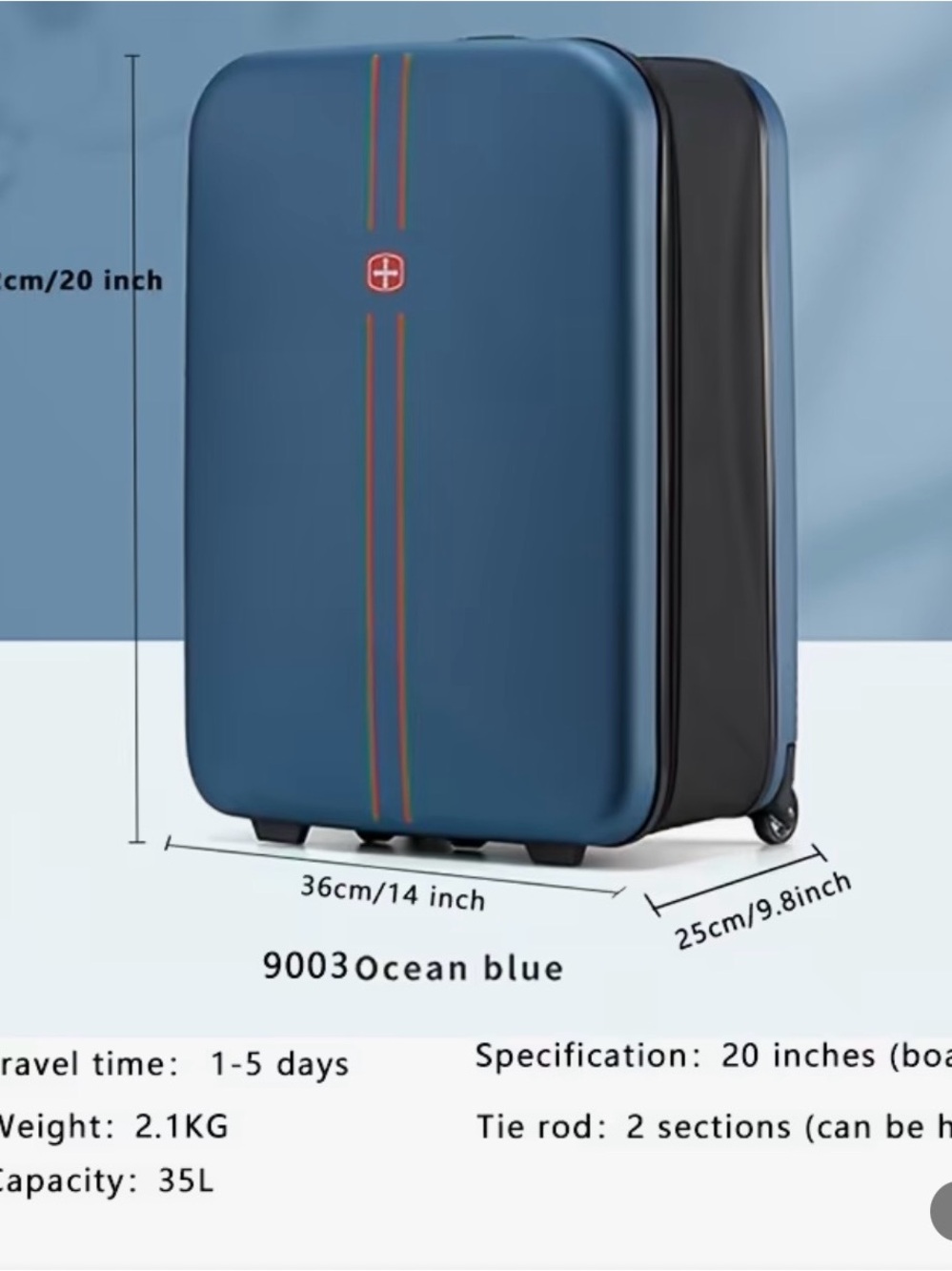 ✅ NEW ✅ Ocean Blue Carry-On Spinner Suitcase - Compact Travel Luggage